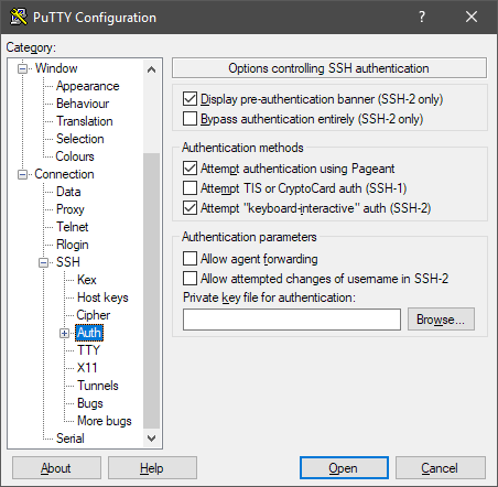 Kết nối SSH bằng PuTTY. Phần SSH-Auth